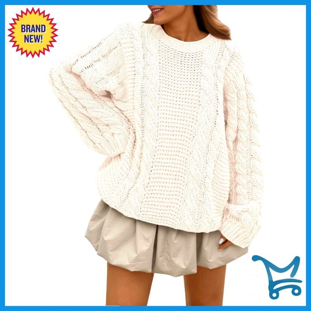 Cable Knit Oversized Sweater Cozy Pullover Retro Chic Fall Winter Wear